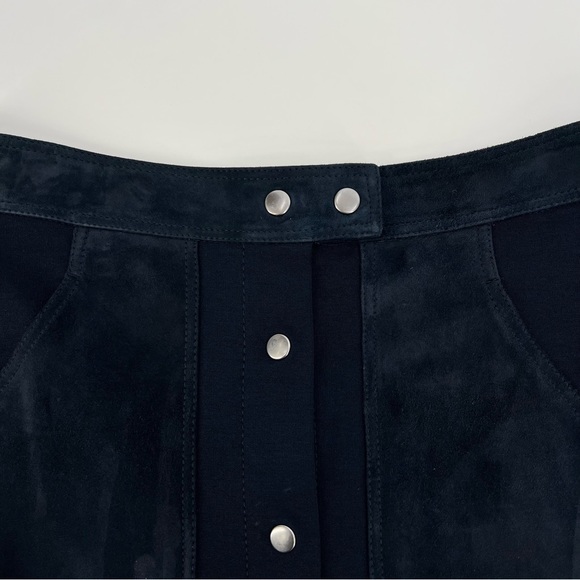 Theory Navy Suede Accent Front Button Midi Skirt - Picture 4 of 8